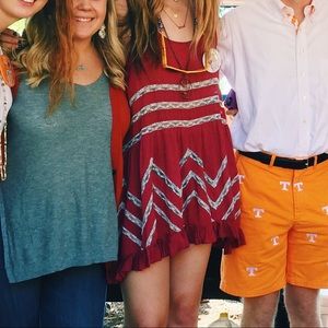 Free People Red/Grey Striped Lacy Slip Dress